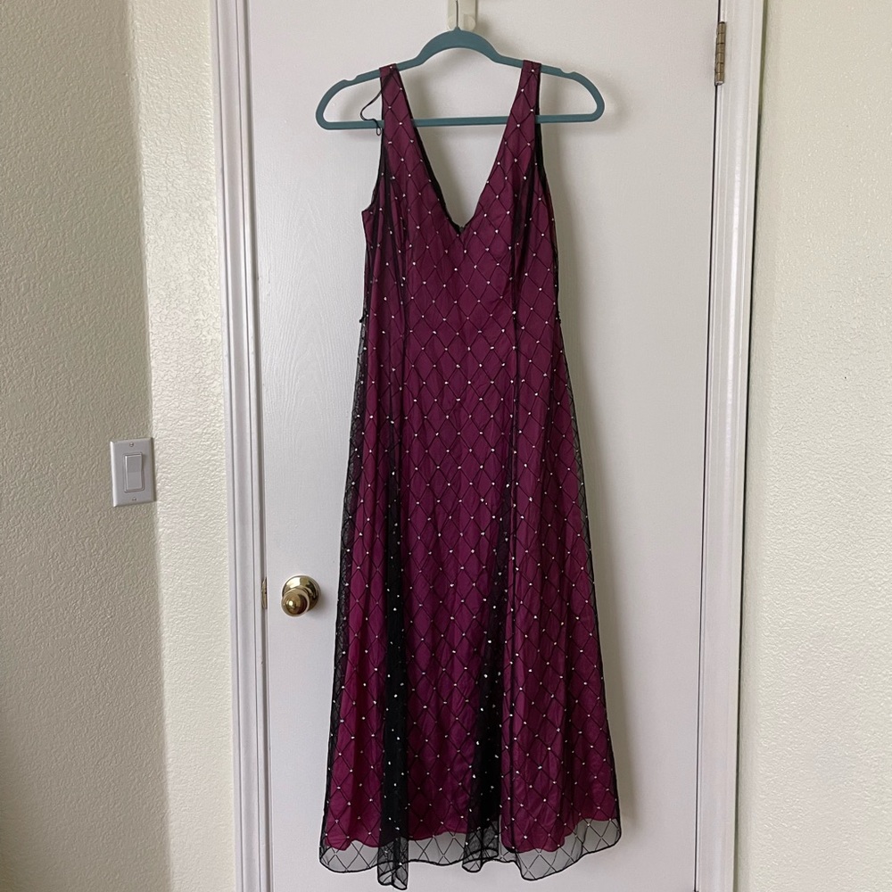 Sheer A line Black & Purple Evening Dress with sequins rhinestones evening gown